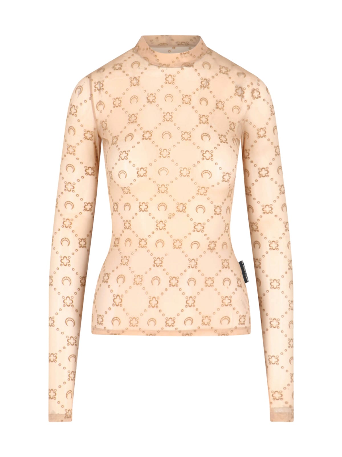 Marine Serre Sheer Crewneck Top All-over Pattern In Brown
