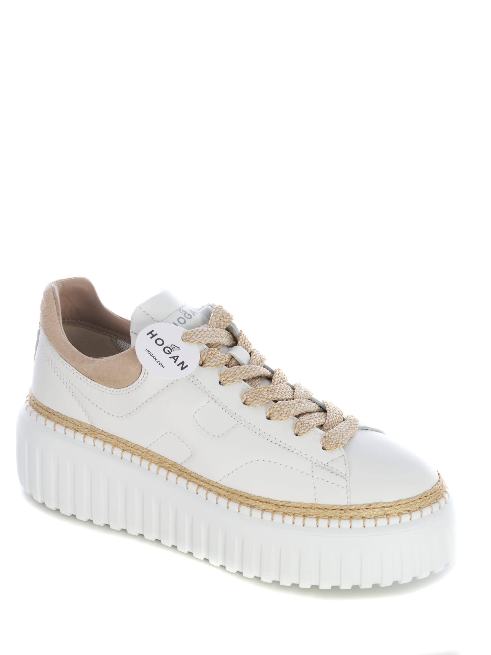 Shop Hogan Sneakers  H-stripes Made Of Leather In Bianco Beige