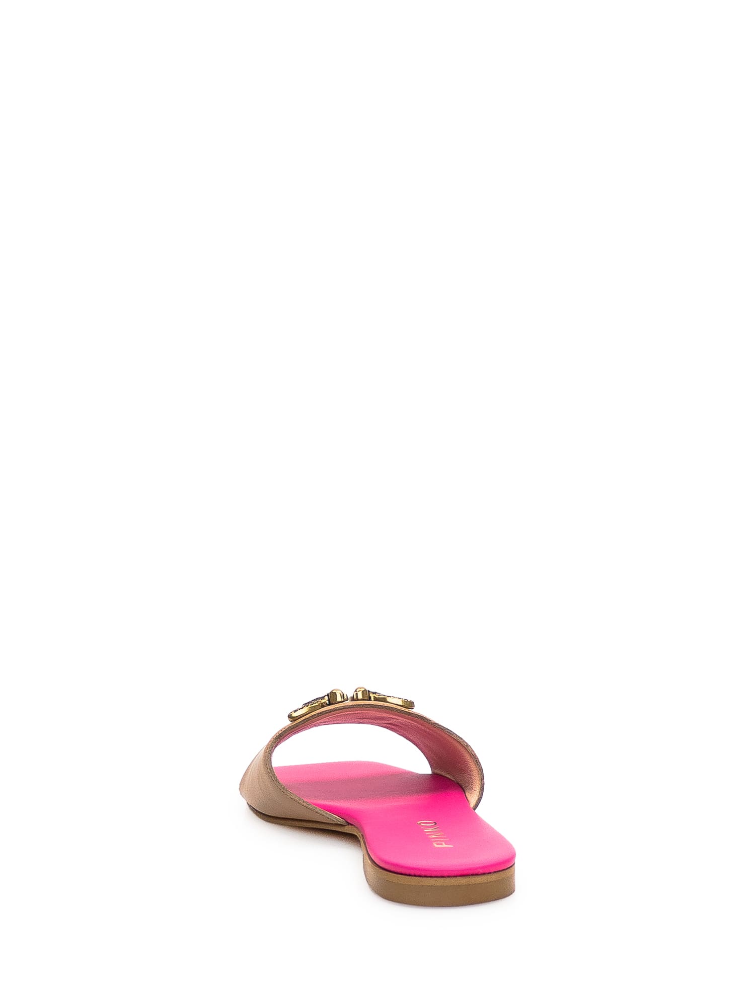 Shop Pinko Flat Slippers In Leather In Biscotto