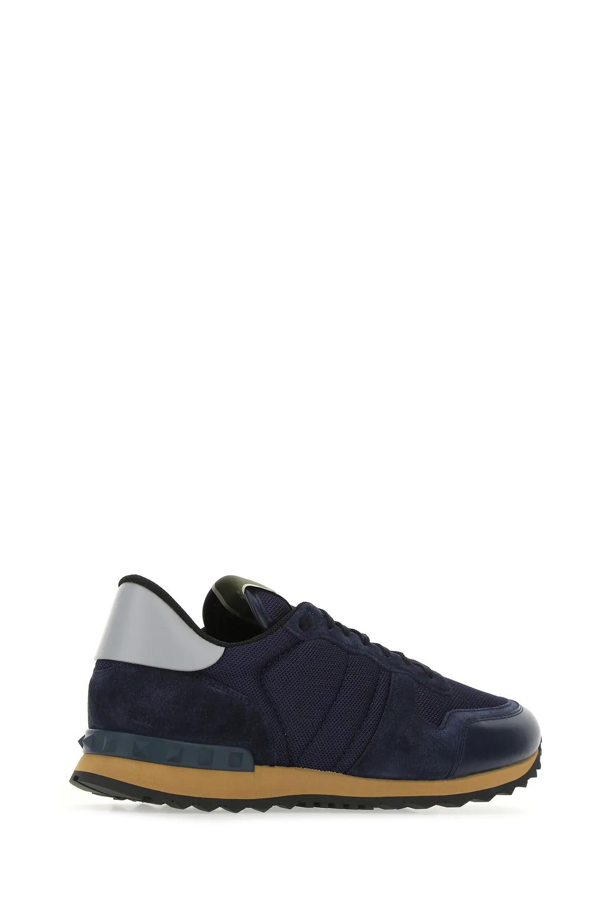 Shop Valentino Multicolor Fabric And Suede Sneakers In Blue