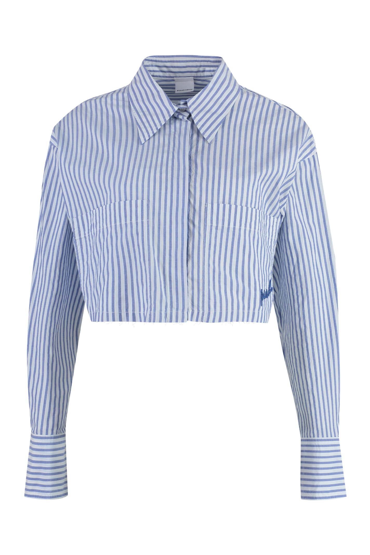 Shop Pinko Pergusa Cotton Shirt In Bianco Azzurro