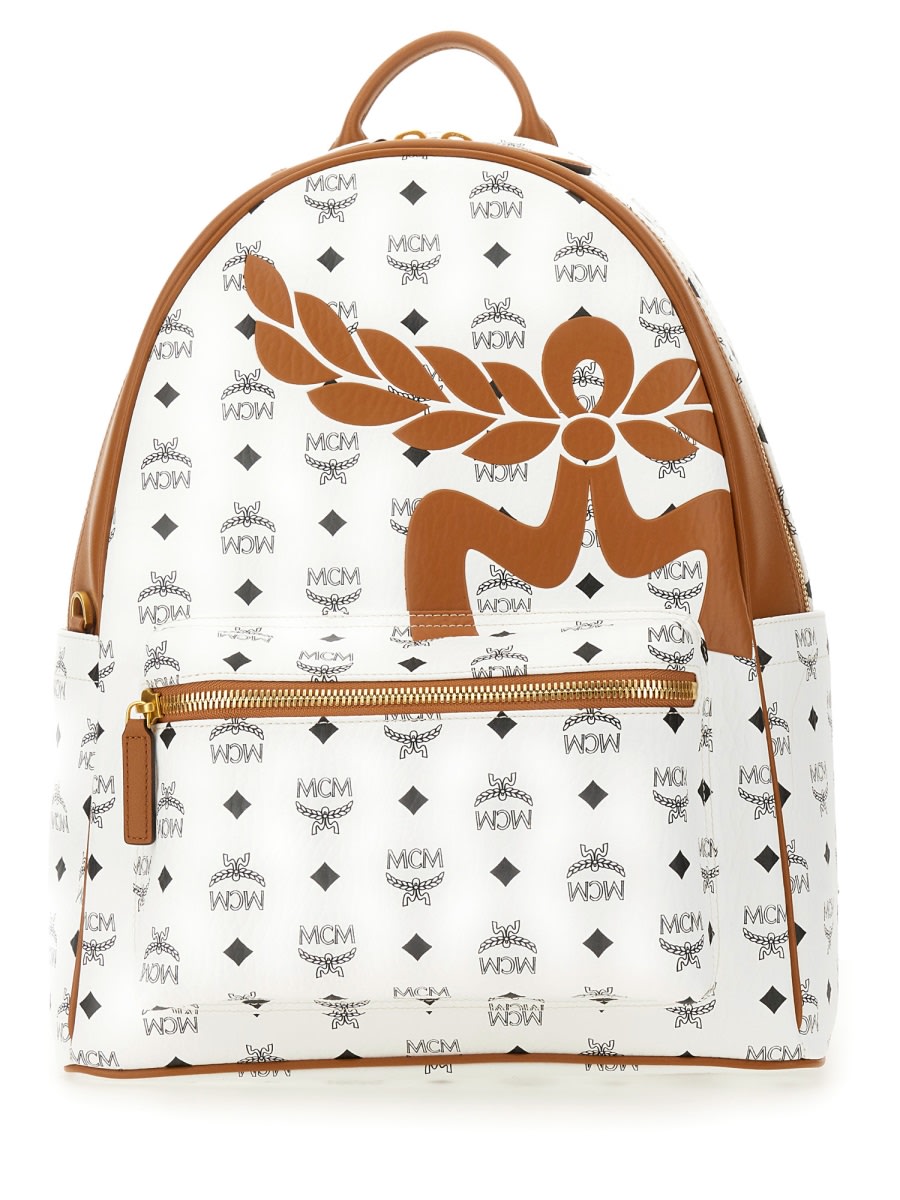Shop Mcm Stark Mega Laurel Visetos Medium Backpack In White