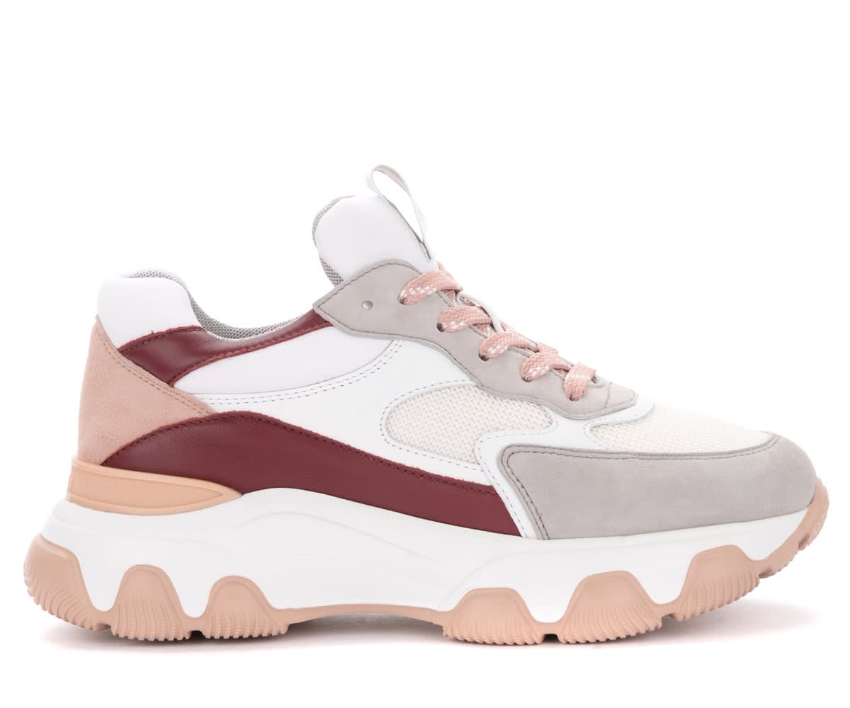 Hogan Hyperactive Sneakers In Suede And White, Beige And Red Leather