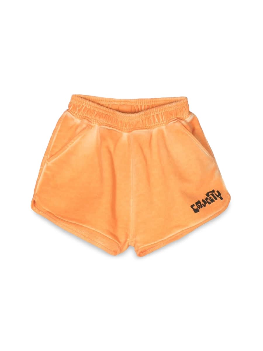 Marcelo Burlon County Of Milan Slogan-print Cotton Shorts In Orange
