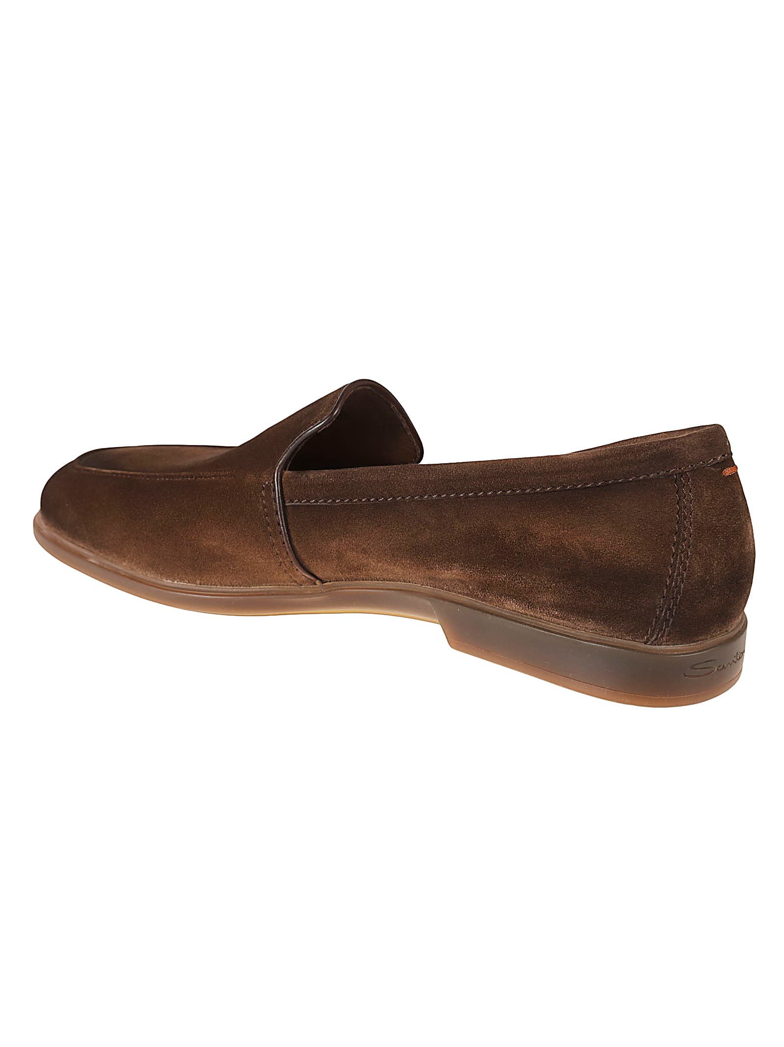 Santoni Almond Toe Suede Loafers With Rubber Sole In Brown