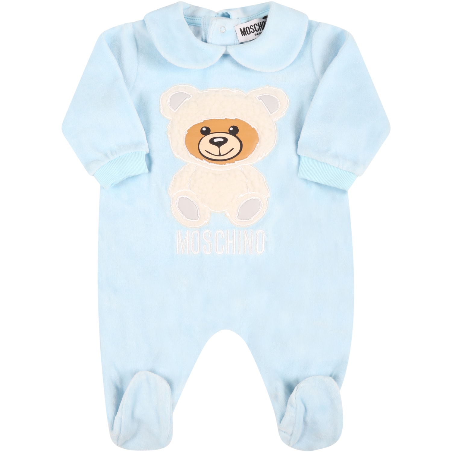 Moschino Light Blue Babygrow For Baby Boy With Logo