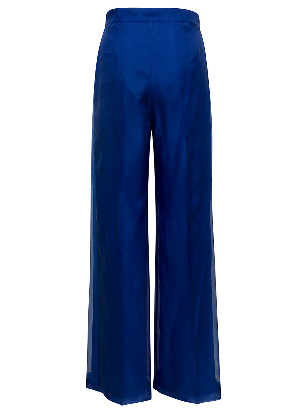 Shop Max Mara Blue Wide Leg Organza Trousers In Silk Woman