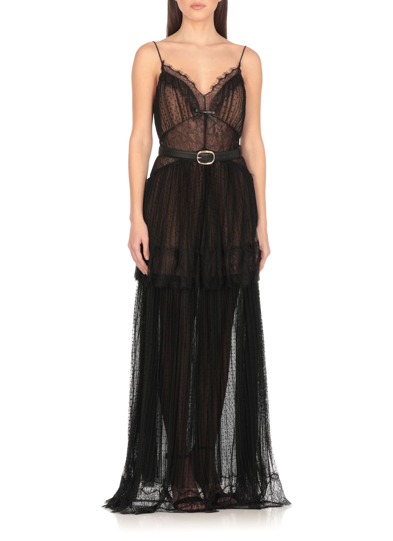Self-portrait Sheer Tiered Lace-trimmed Maxi Dress