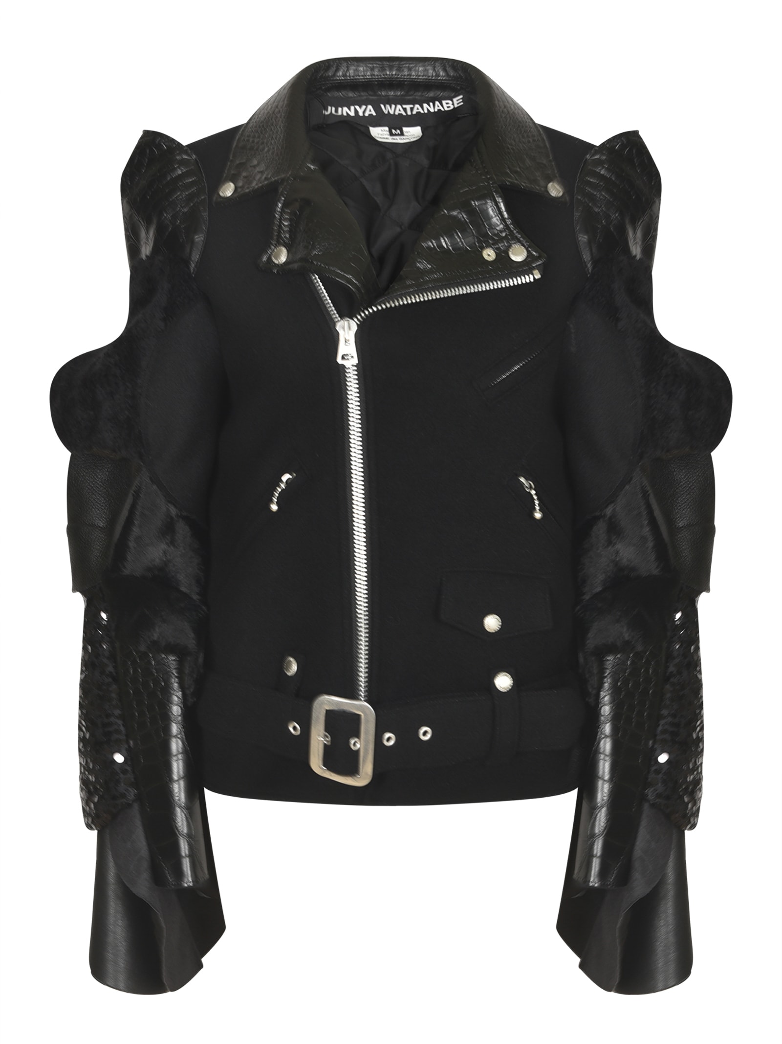 Junya Watanabe Zip Ruffled Biker Jacket In Black