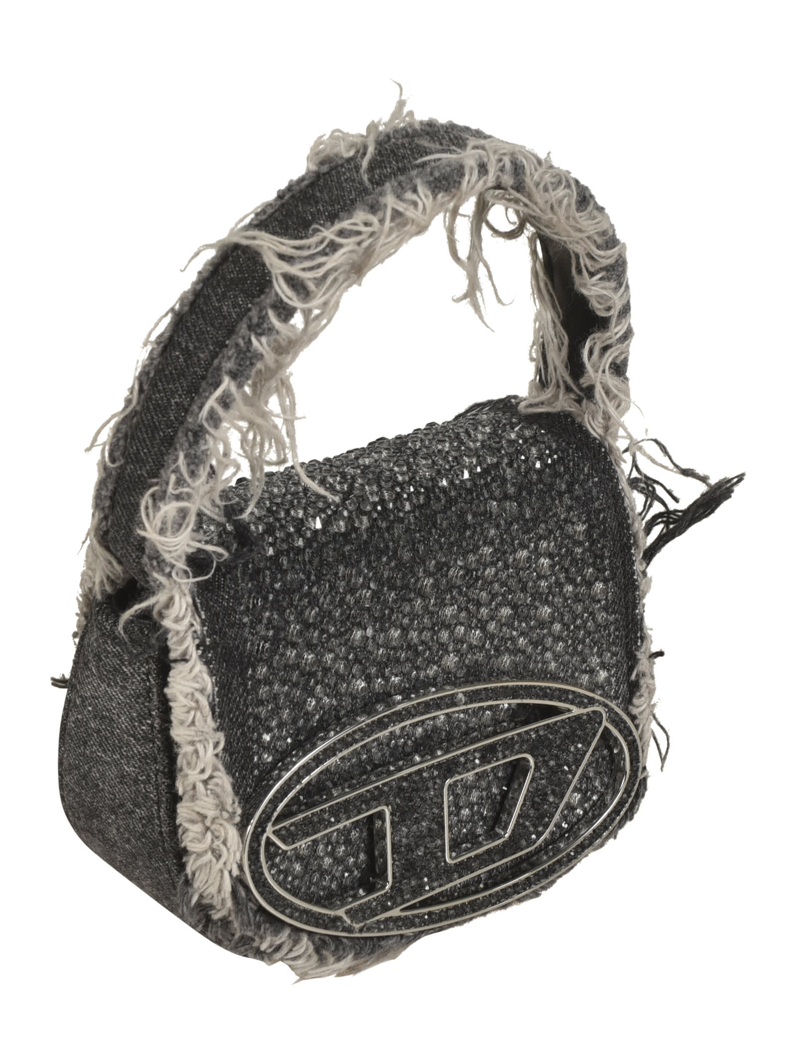 Shop Diesel 1dr Crystal Embellishment Denim Mini Tote Bag In Black