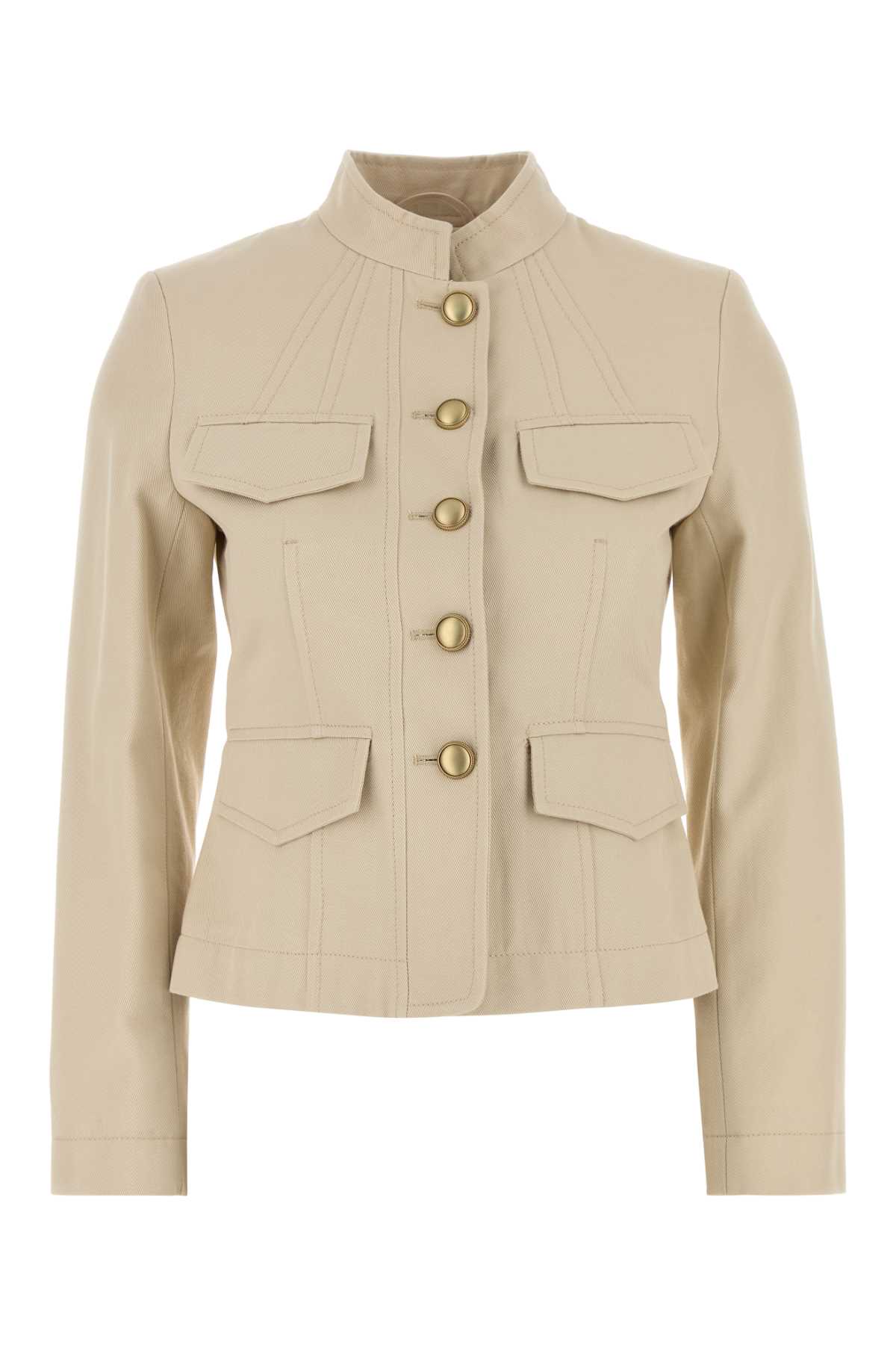 Weekend Max Mara Cotton Jacket With Flap Pockets And Gold Buttons In Neutral