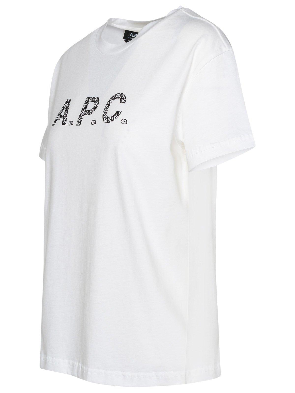 Shop Apc Logo-printed Crewneck T-shirt A.p.c. In Cream