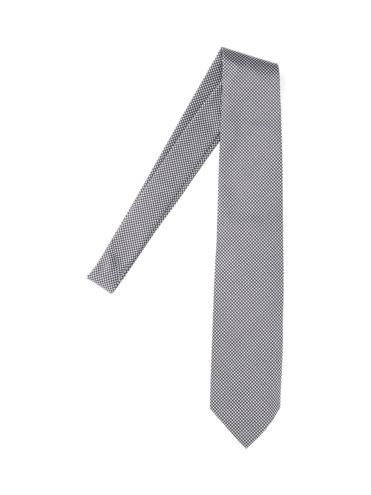 Tom Ford Textured Houndstooth Tie In Grey And Black In Gray