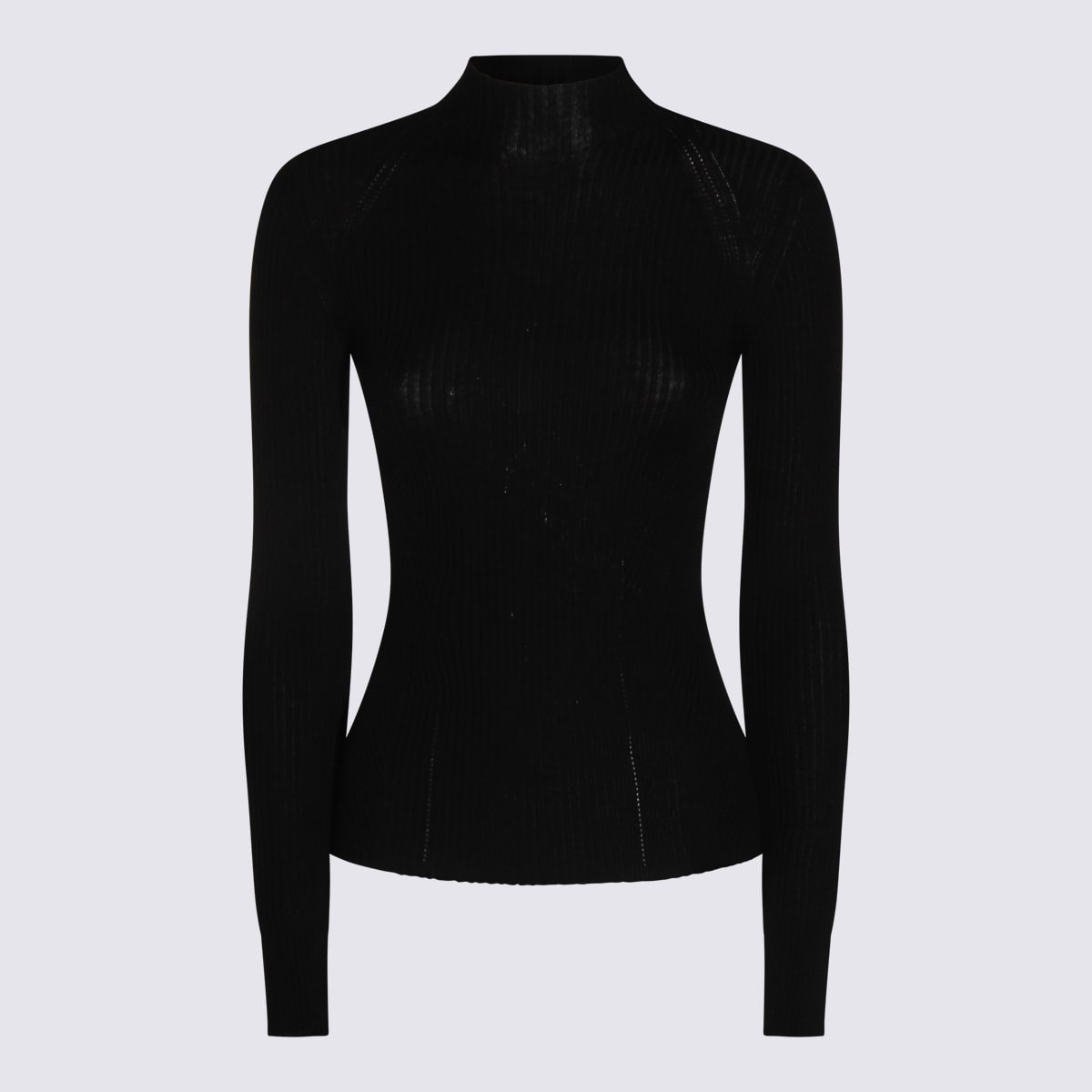 Twinset Fitted Ribbed Knit Sweater With High Neckline In Black