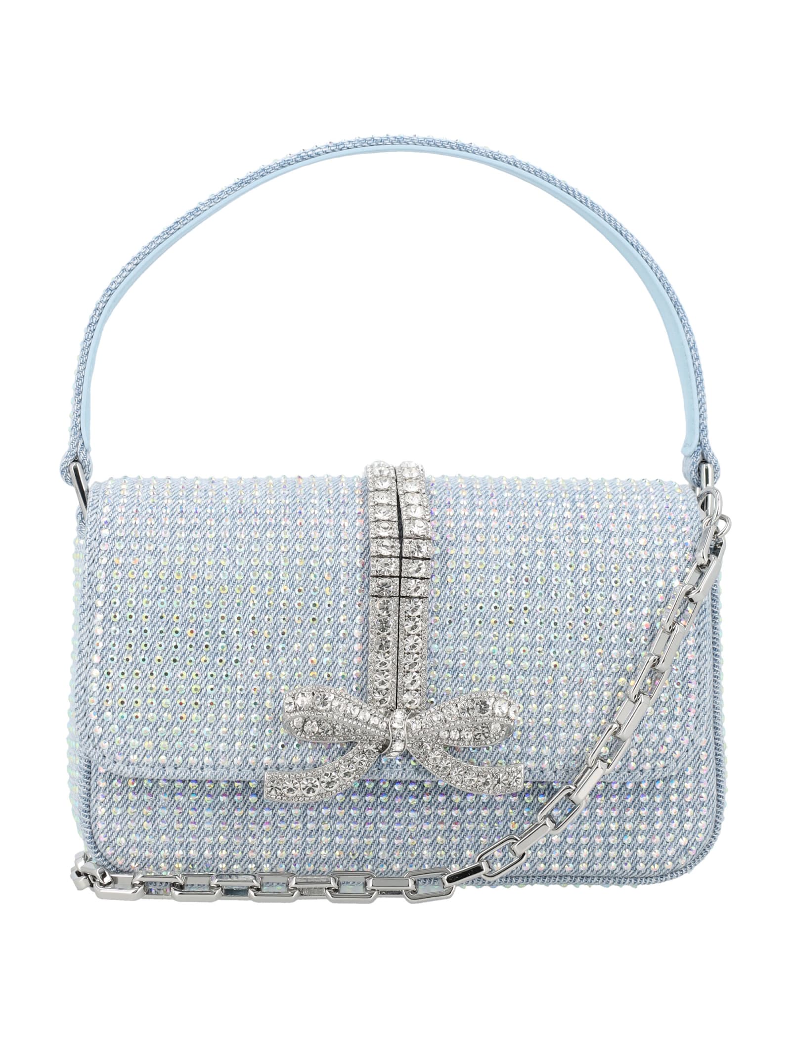 Shop Self-portrait Rhinestone Denim Baguette In Light Blue