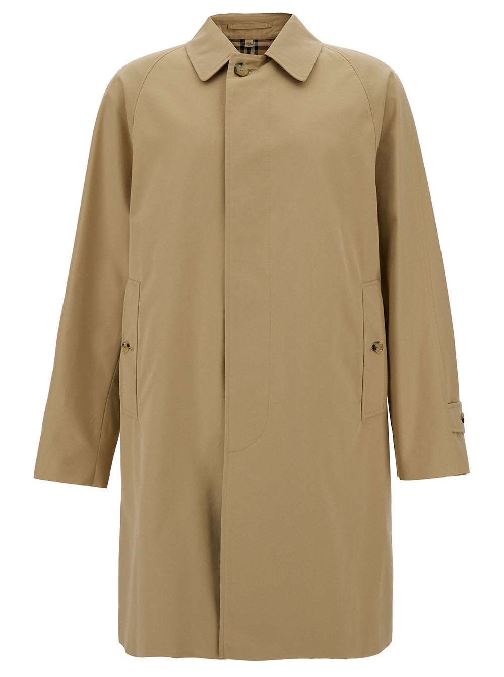 Burberry Beige Single-breasted Coat With One Single Button In Cotton Man In Brown
