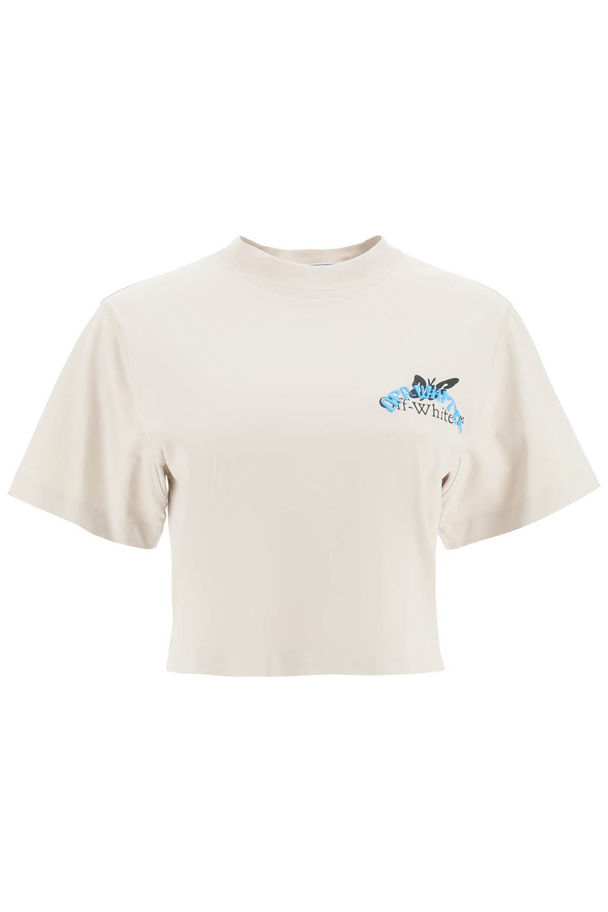 Shop Off-white Cropped Butterfly T-shirt In Grey Light (beige)