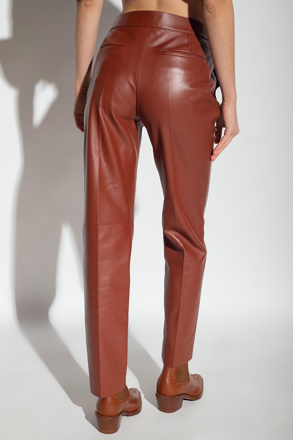 Shop Chloé Leather Trousers In Brown