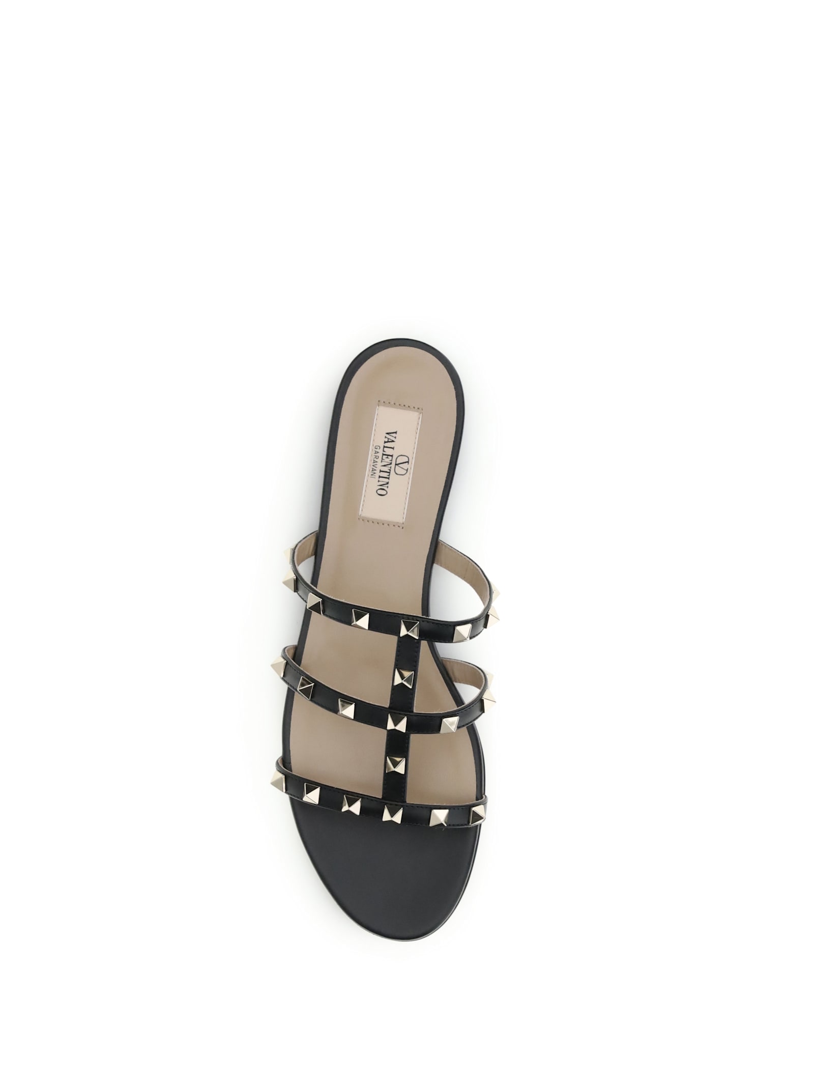 Valentino Black Calf Leather Bos Taurus Flat Sandals In Multi