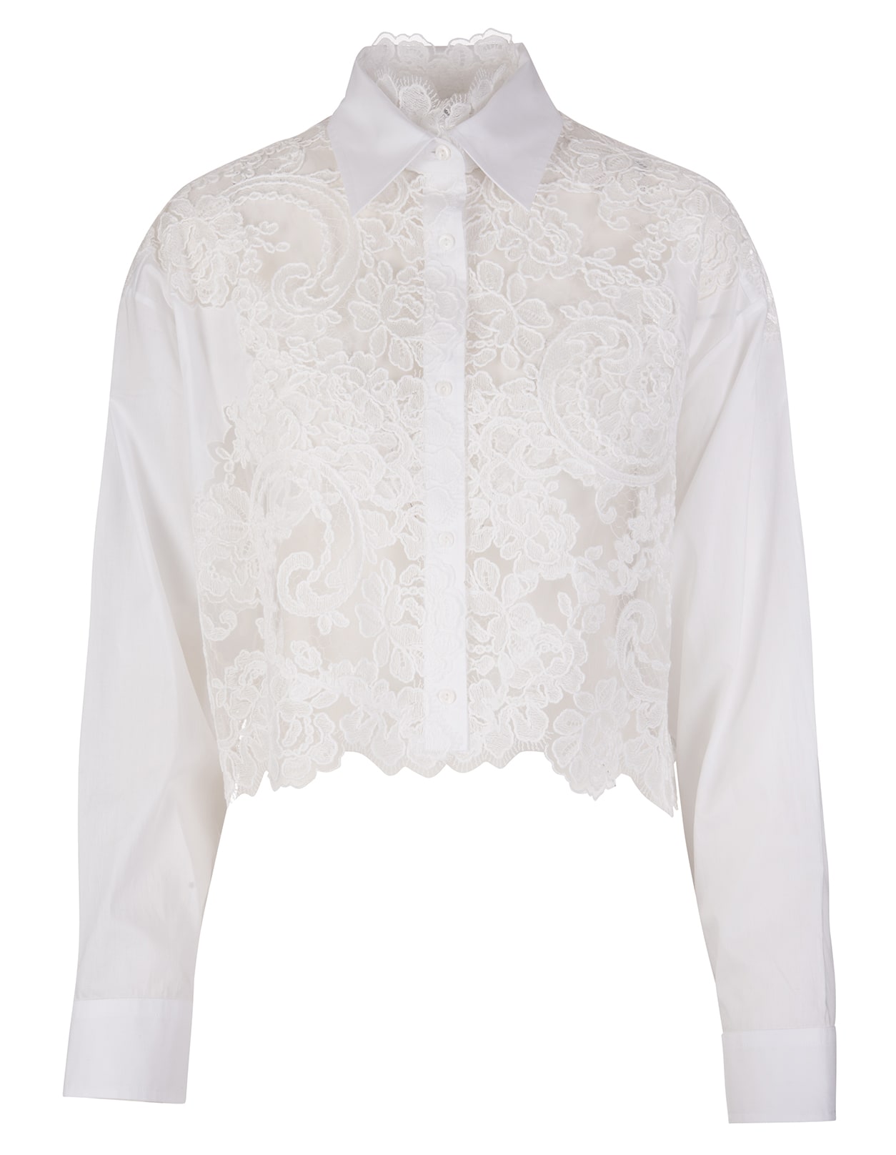 Ermanno Scervino White Short Shirt In Rebrode Lace