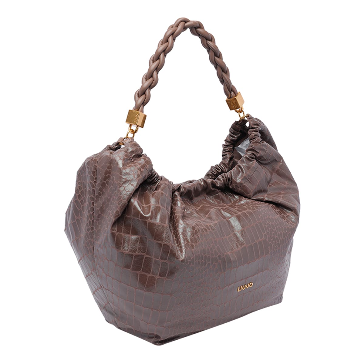 Shop Liu •jo Large Logo Hobo Bag In Brown