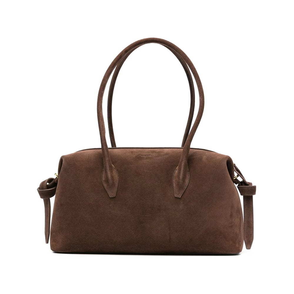 Yuzefi Rectangular Suede Shoulder Bag With Detachable Strap In Brown