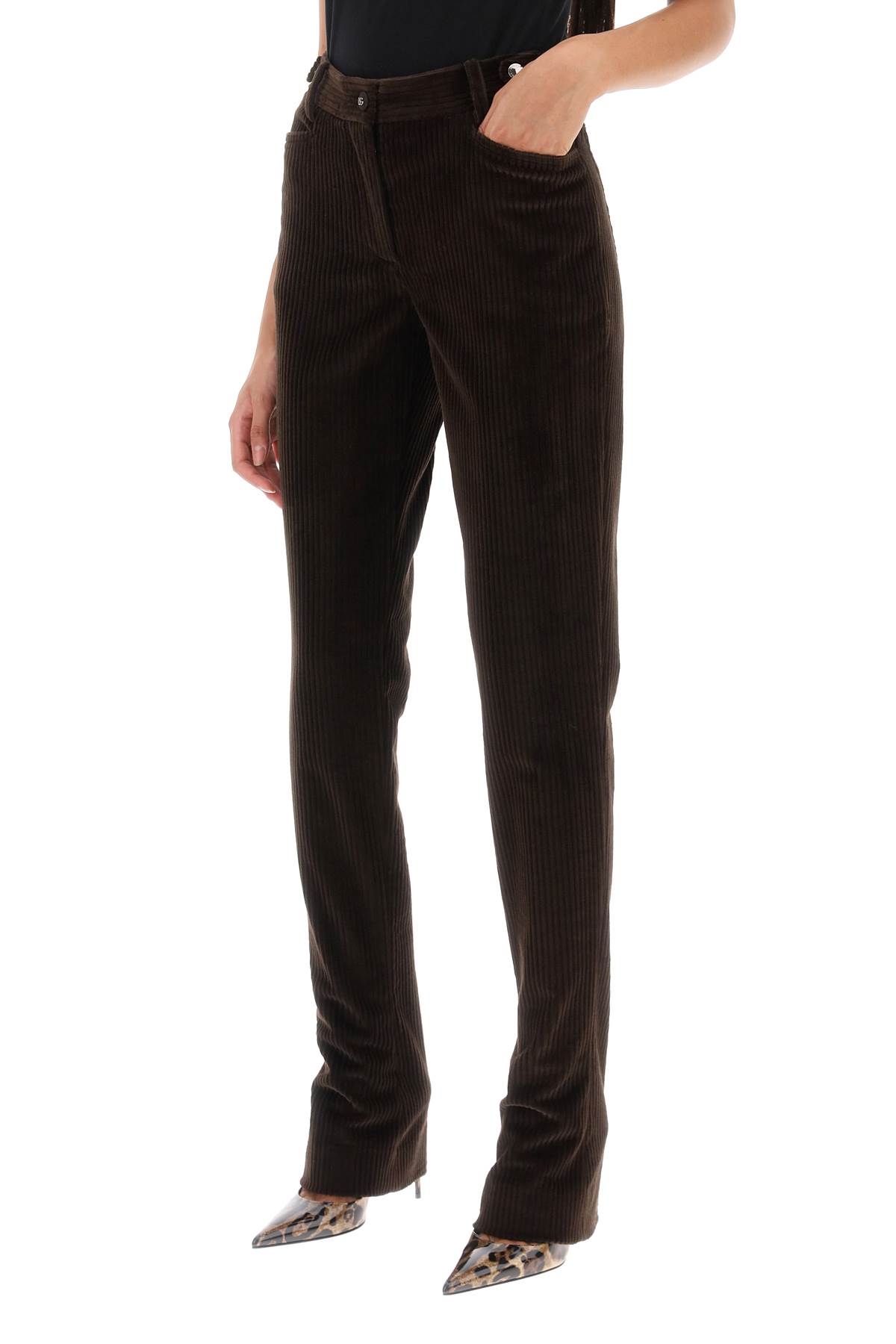 Dolce & Gabbana Ribbed Velvet Pants In Marrone Scuro 3 (brown)