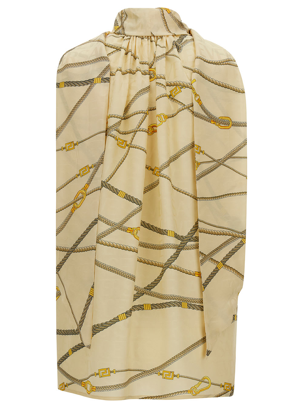 Shop Versace Light Yellow Blouse With Scarf-tie And Nautical Print In Silk Blend Woman In White