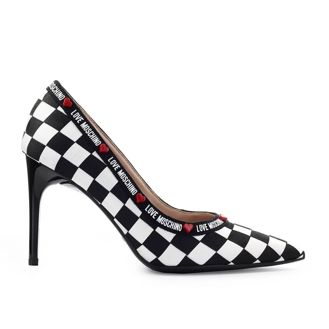 Buy Love Moschino Black White Checkered Pump online, shop Love Moschino shoes with free shipping