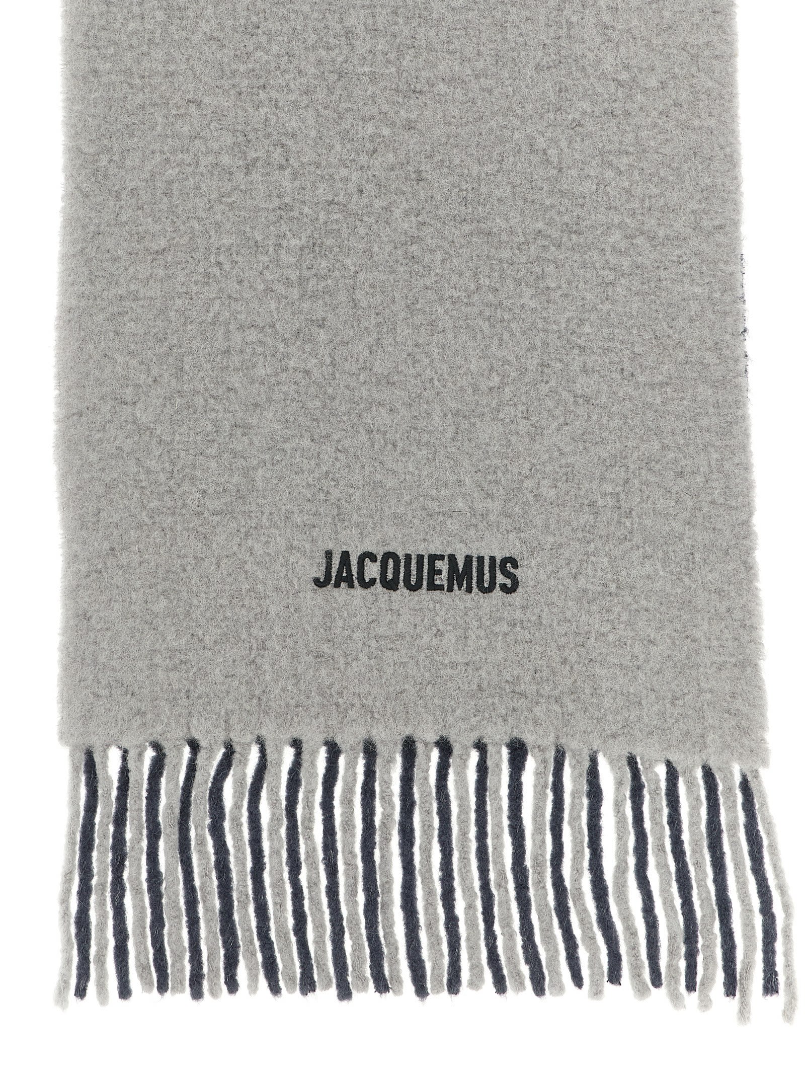 Jacquemus Fringe Harvest Scarf In Two Tones In Gray