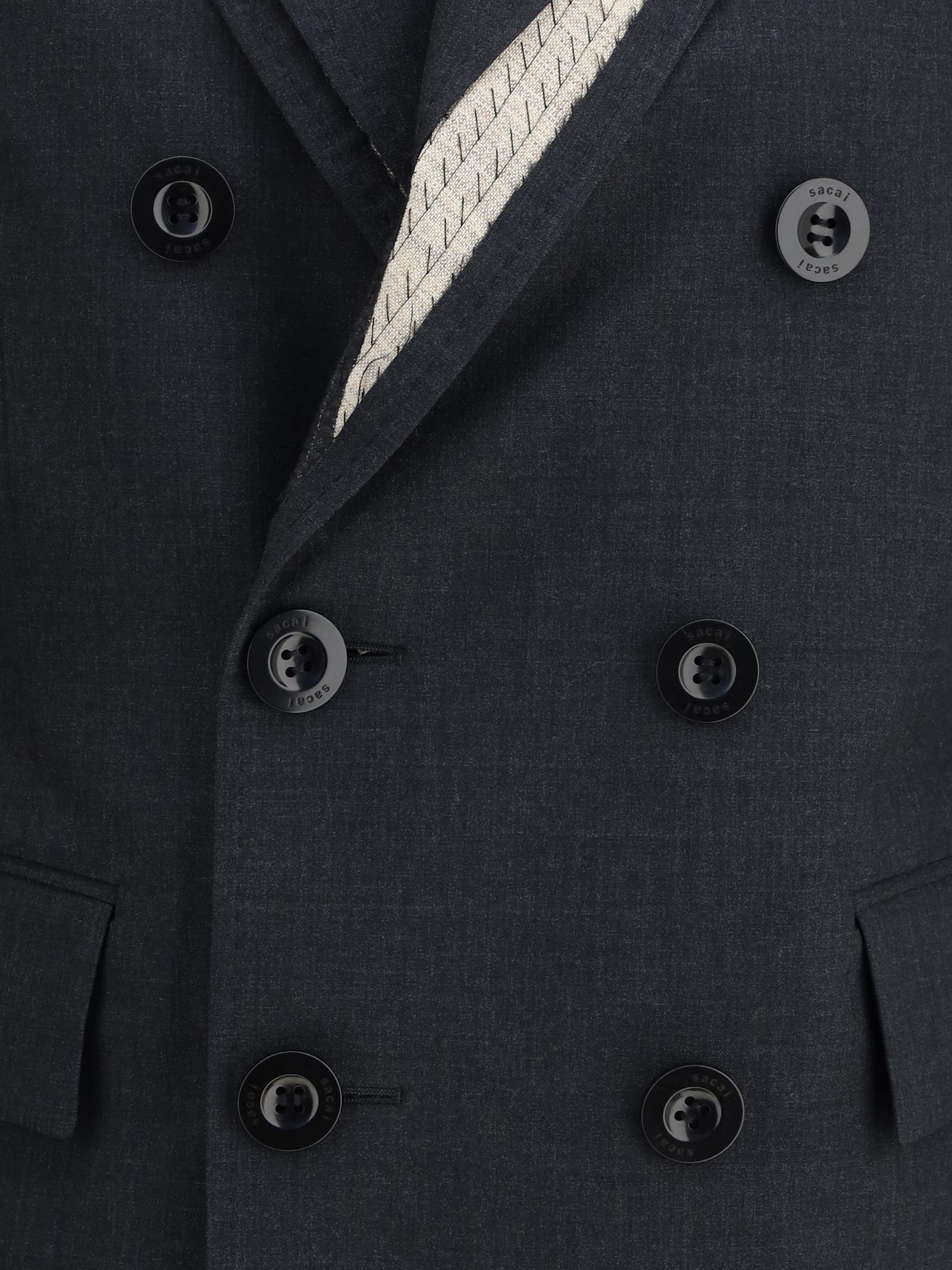 Sacai Double-breasted Blazer In Blue