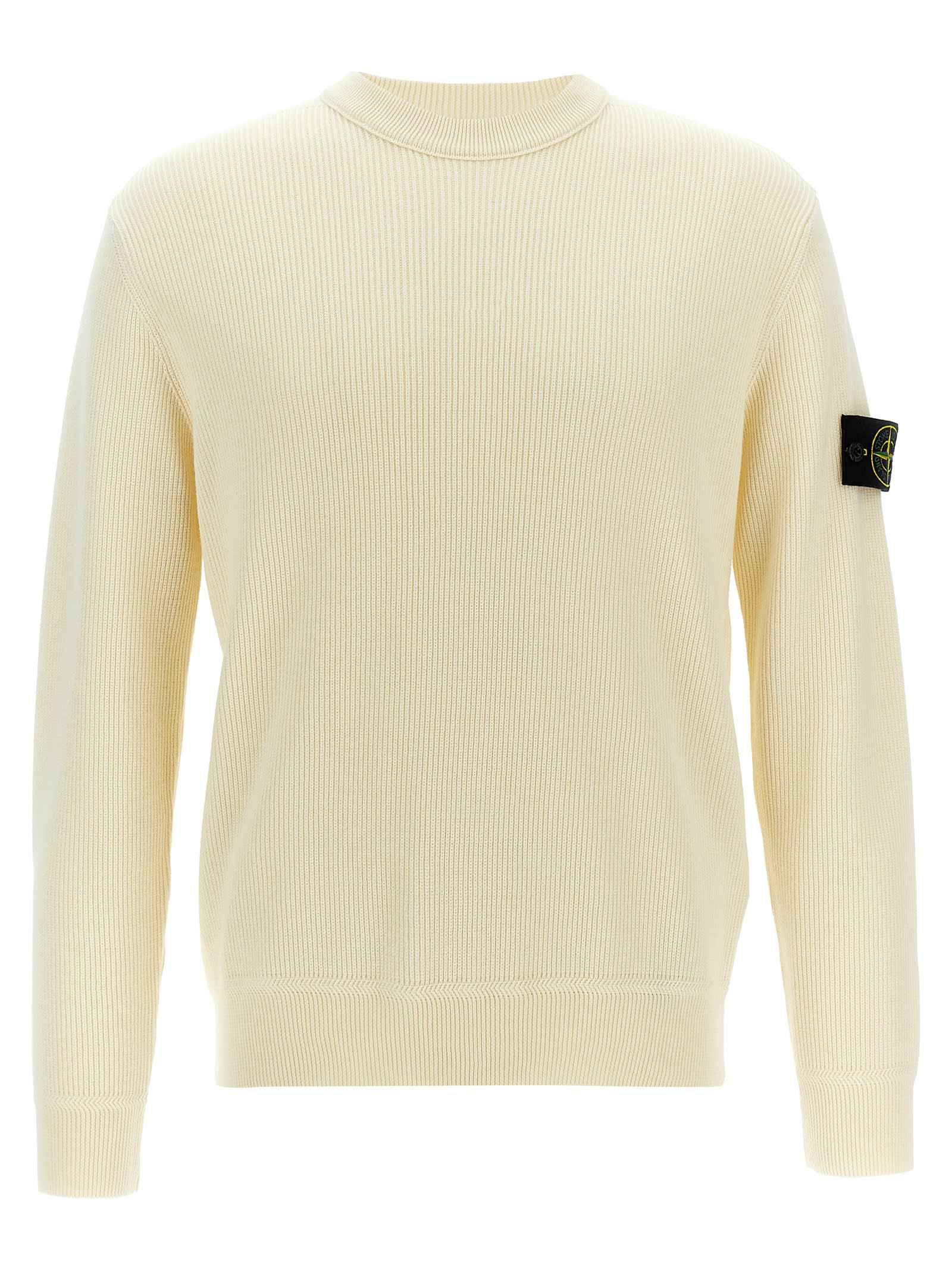 Stone Island Ribbed Wool Sweater Sweaters And Cardigans White In Brown