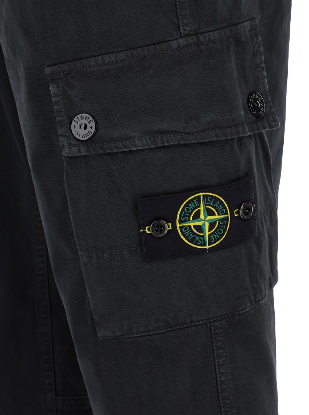 Stone Island Black Slim Cargo Pants With Elasticated Waist And Logo Patch In Stretch Cotton Man In Black