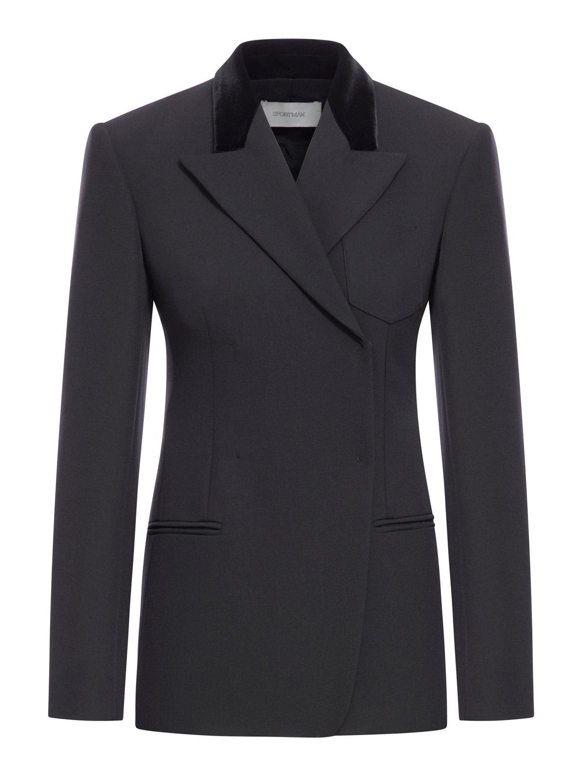 Shop Sportmax Double-breasted Long-sleeved Jacket In Black