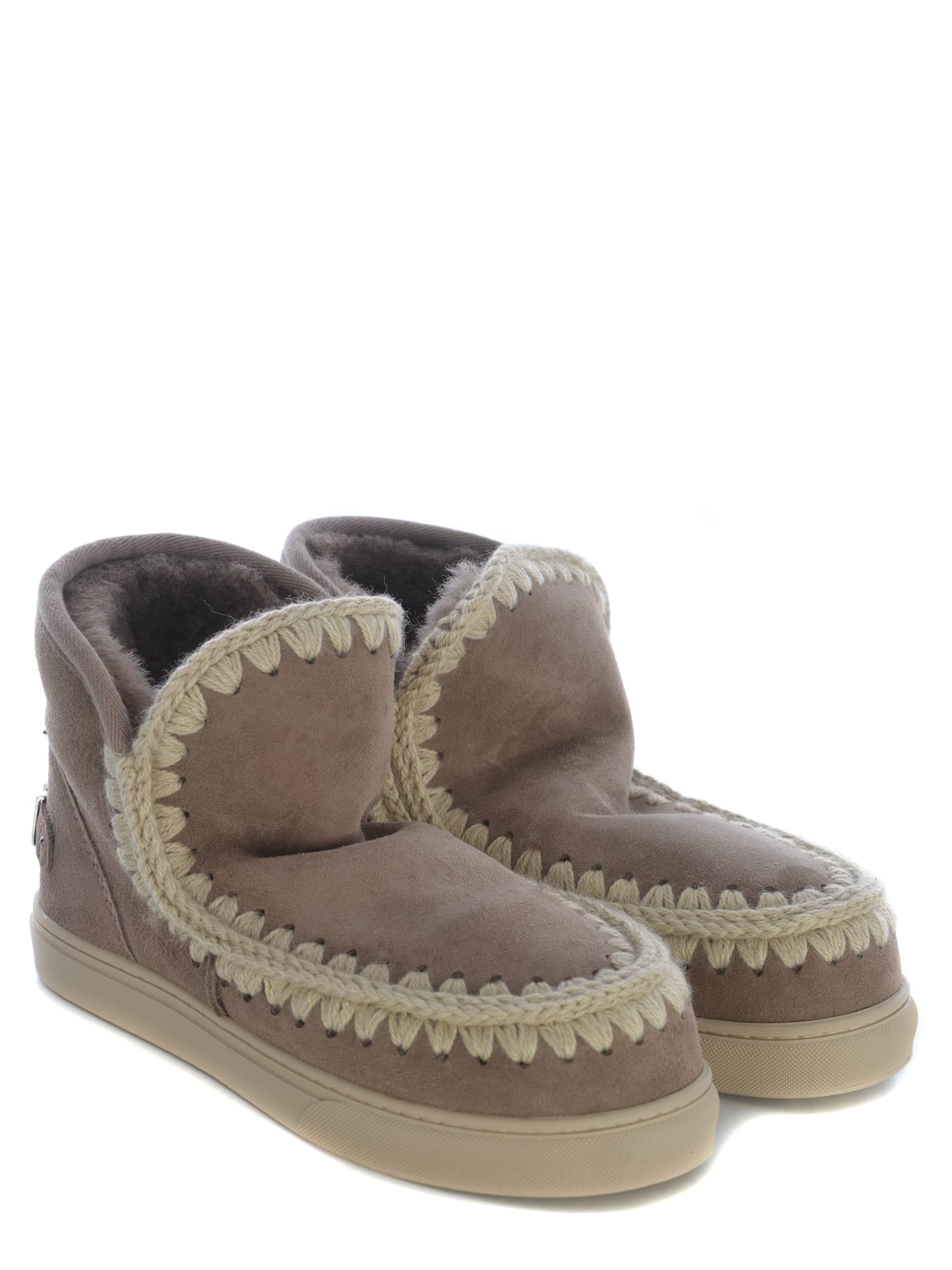 Shop Mou Boots  Sneakers Metal Logo Made In Suede In Beige