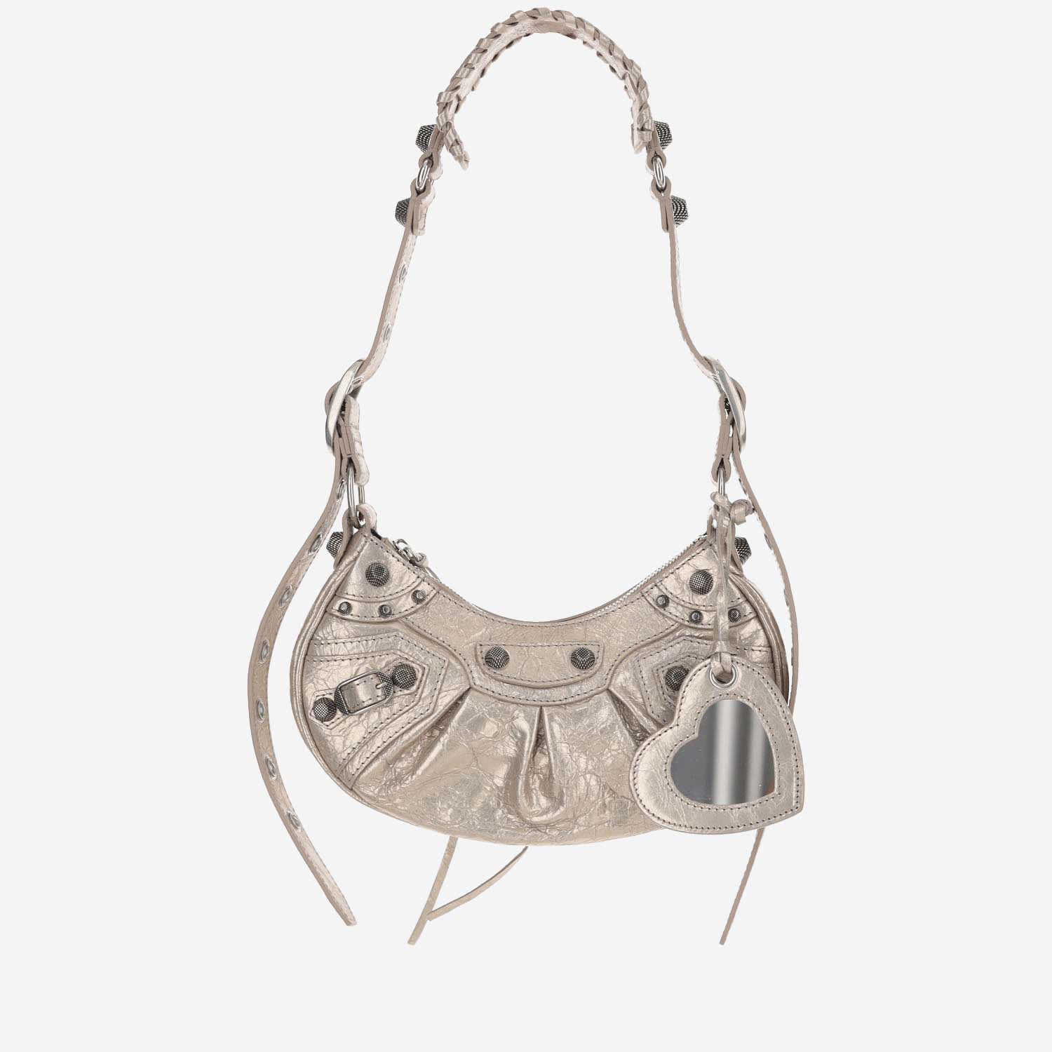 Shop Balenciaga Le Cagole Xs Metallic Shoulder Bag In Beige