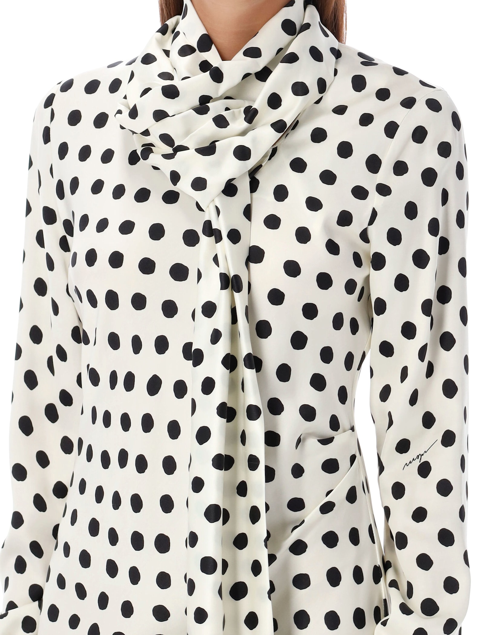 Shop Msgm Polka Dots Long Dress In Off White