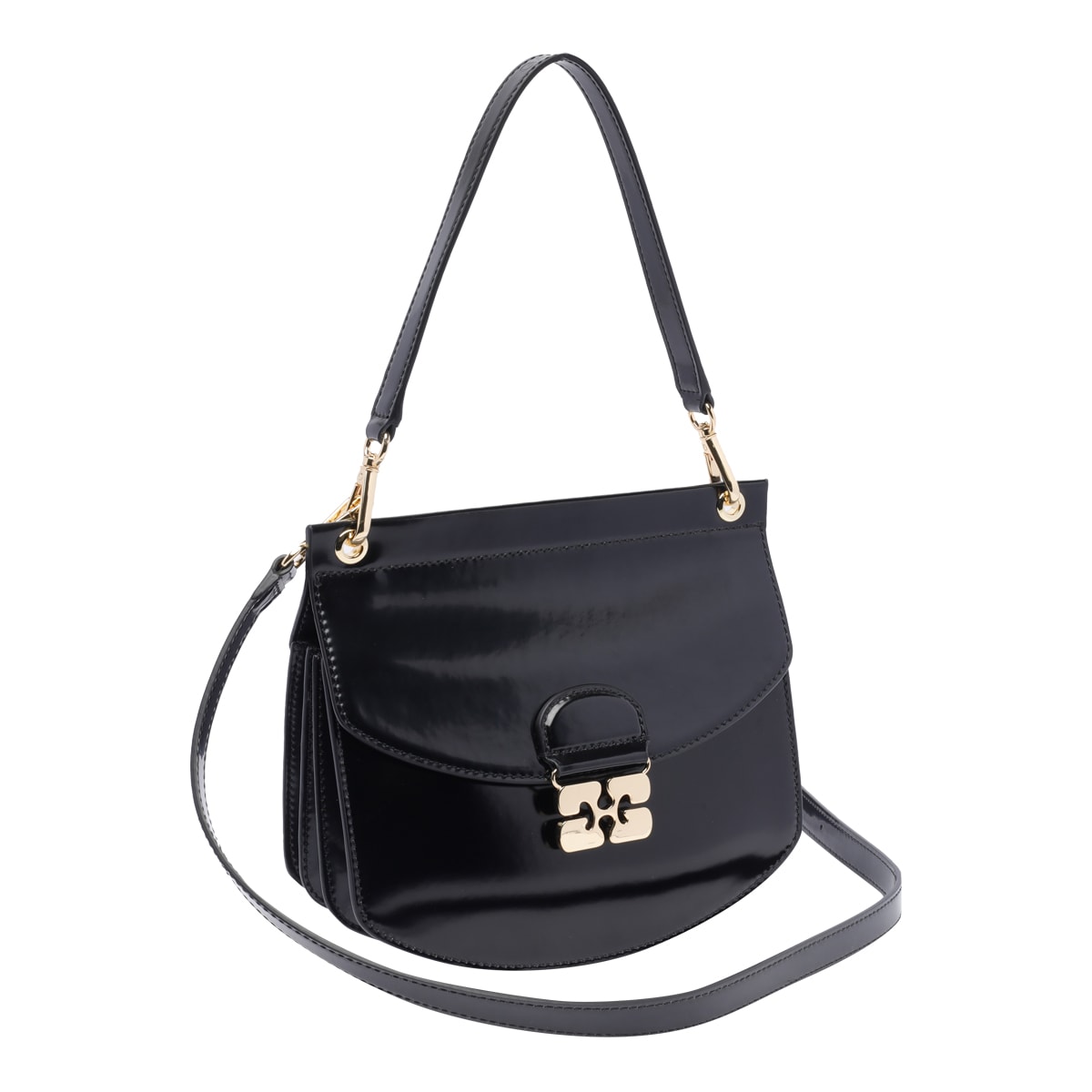 Shop Ganni Small Ago Shoulder Bag In Black