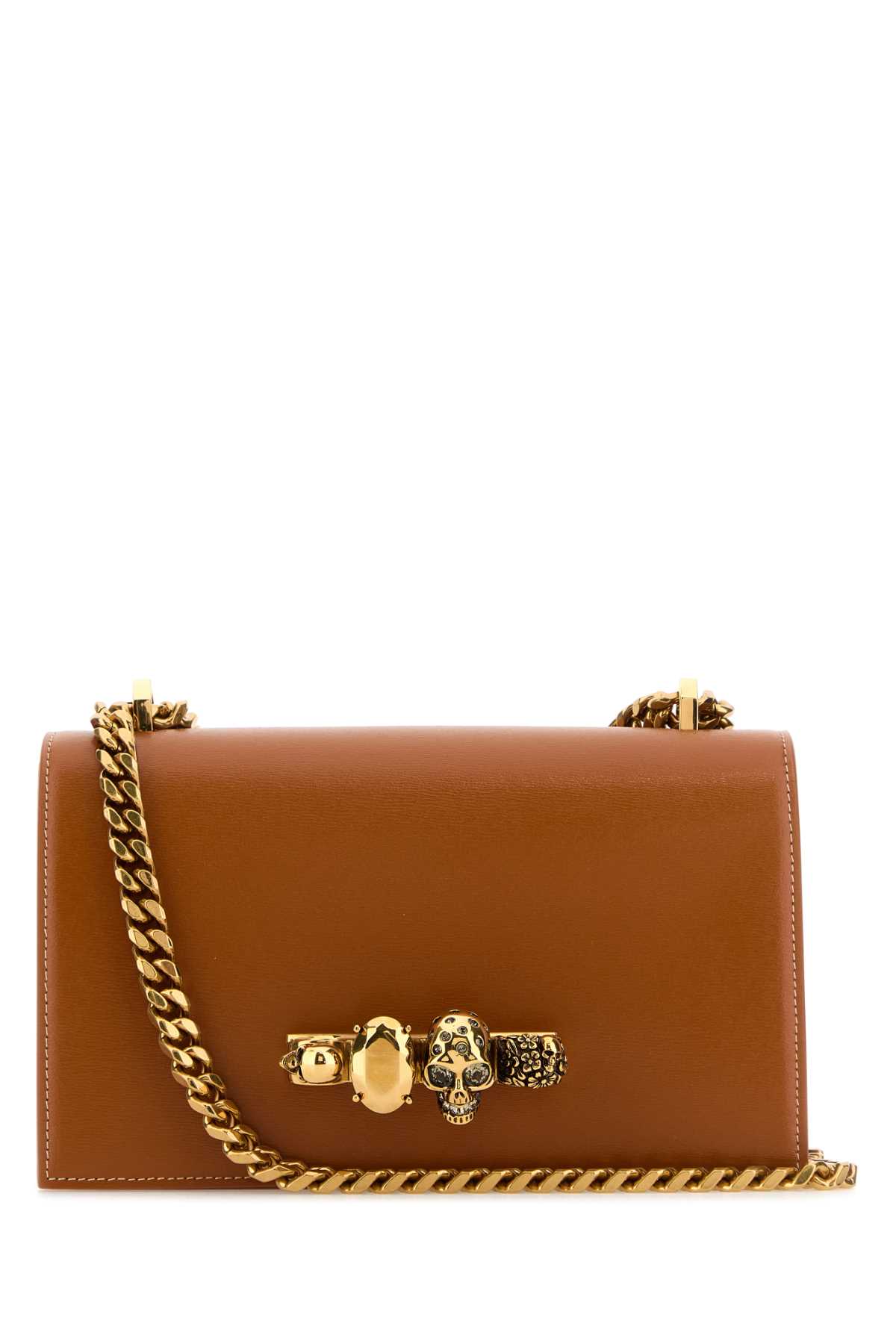 Shop Alexander Mcqueen Caramel Leather Jewelled Satchel Shoulder Bag In Carameltan