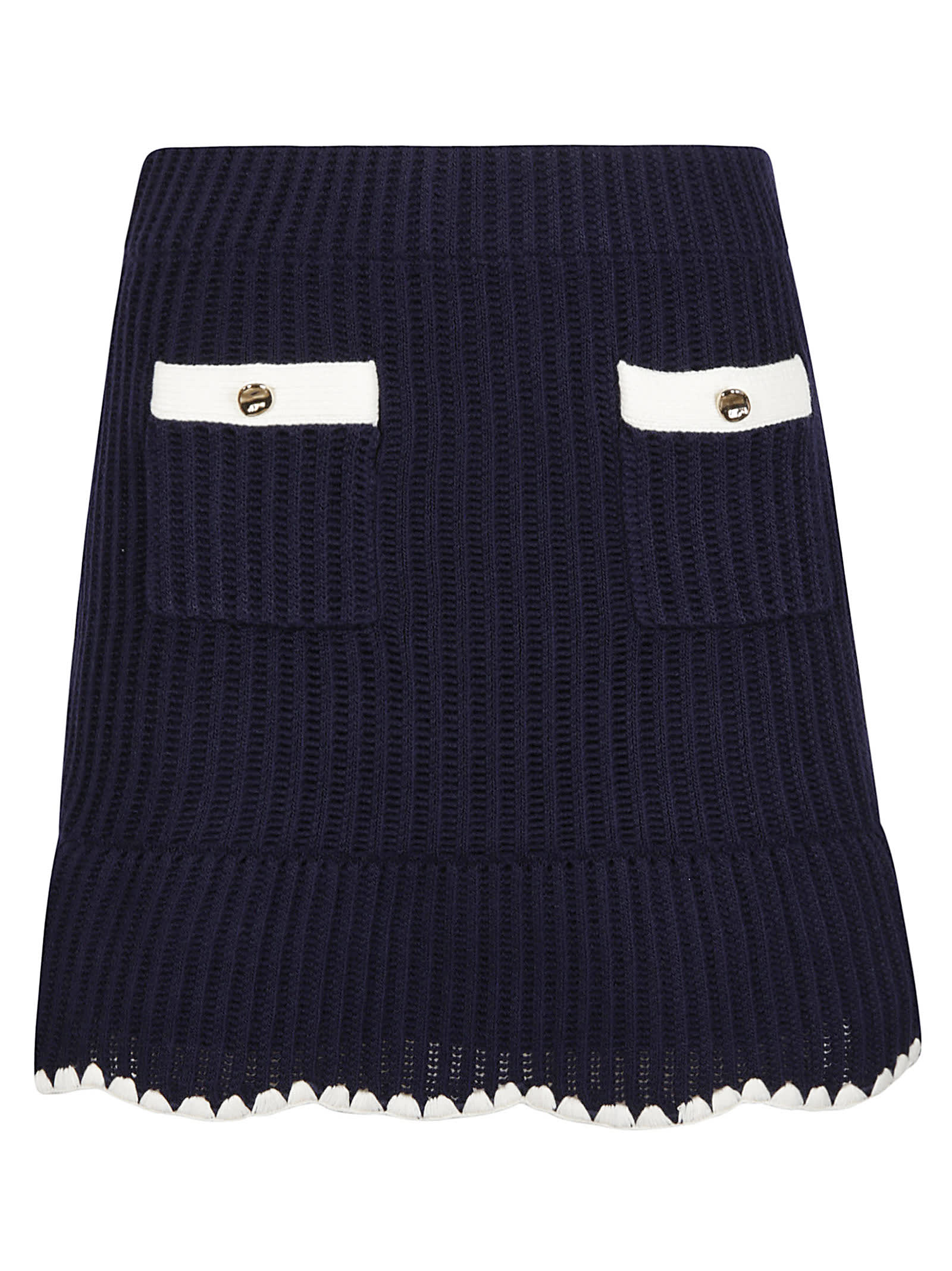 Shop Self-portrait Crochet Contrast Trim Mini Skirt In Navy