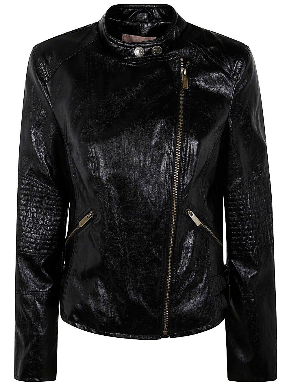 Zipped Faux Leather Biker Jacket