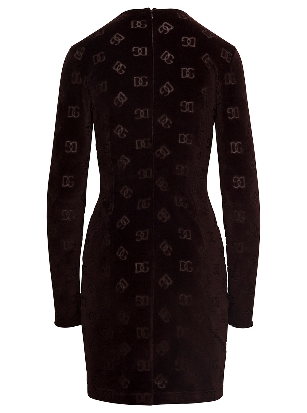 Shop Dolce & Gabbana Dg Velvet Lon G Sleeves Dress In Brown