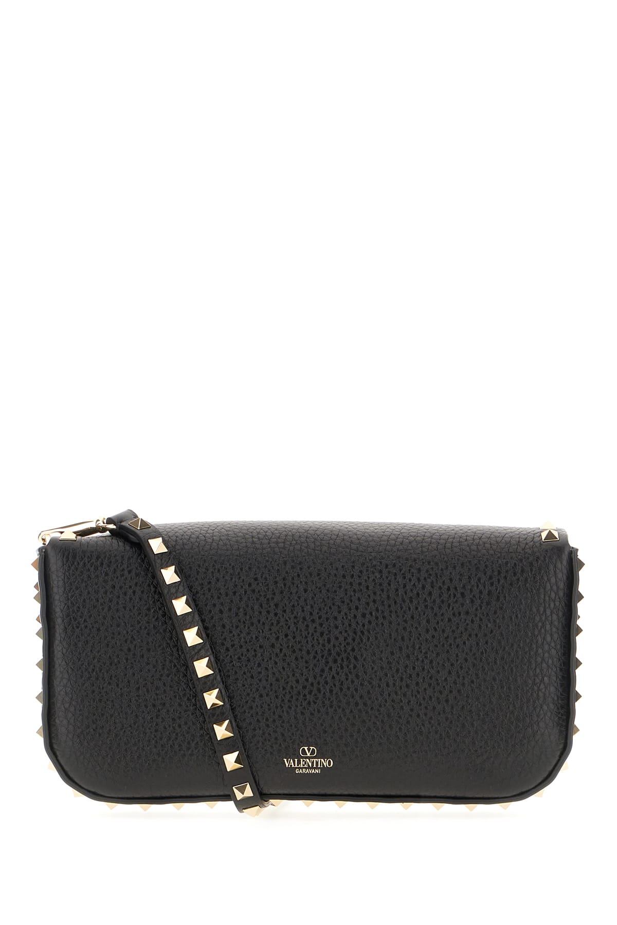 Shop Valentino Black Leather Rockstud Shoulder Bag In Nero