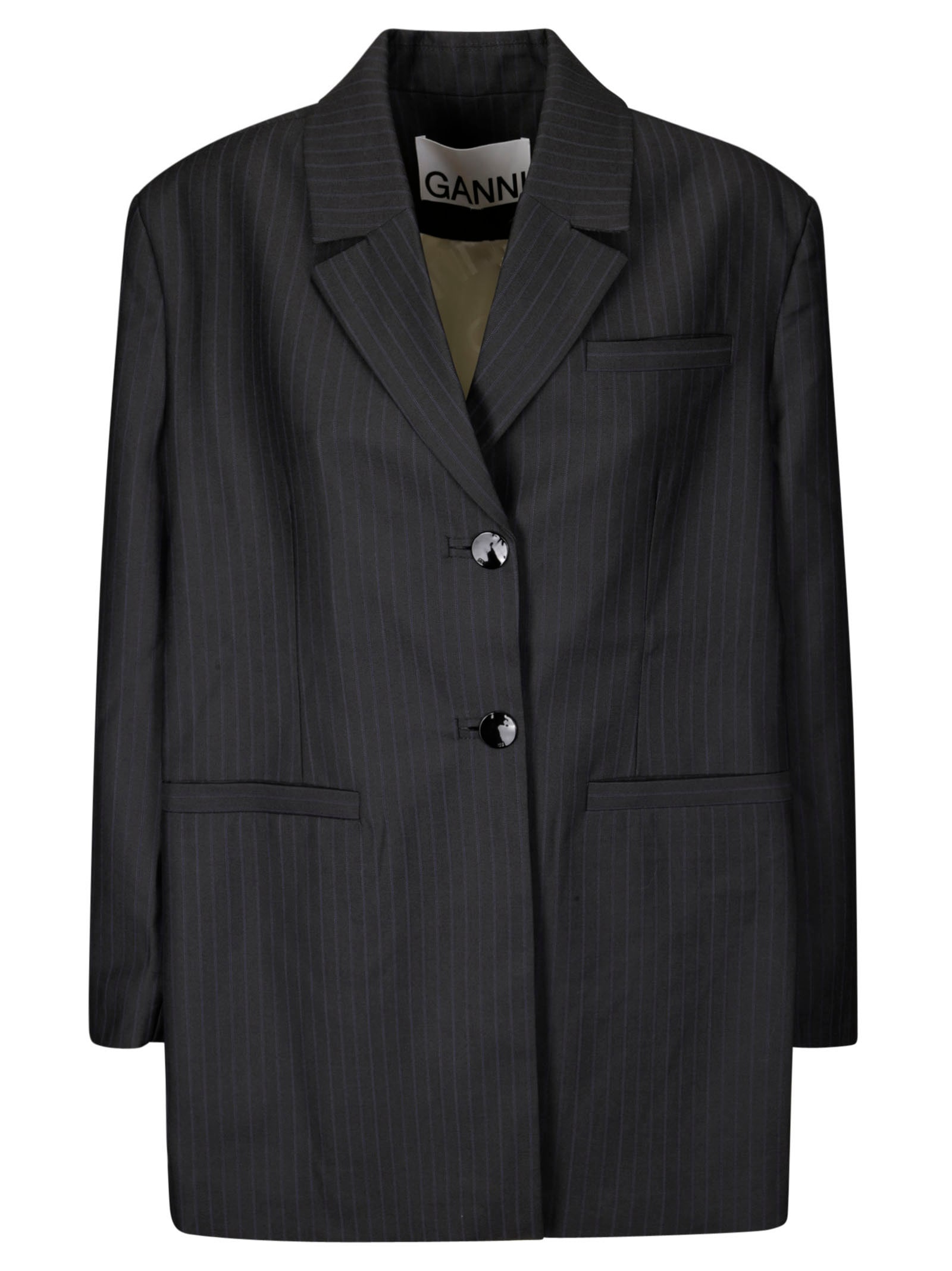 Shop Ganni Melange Stripe Suiting Oversized Blazer In Phantom