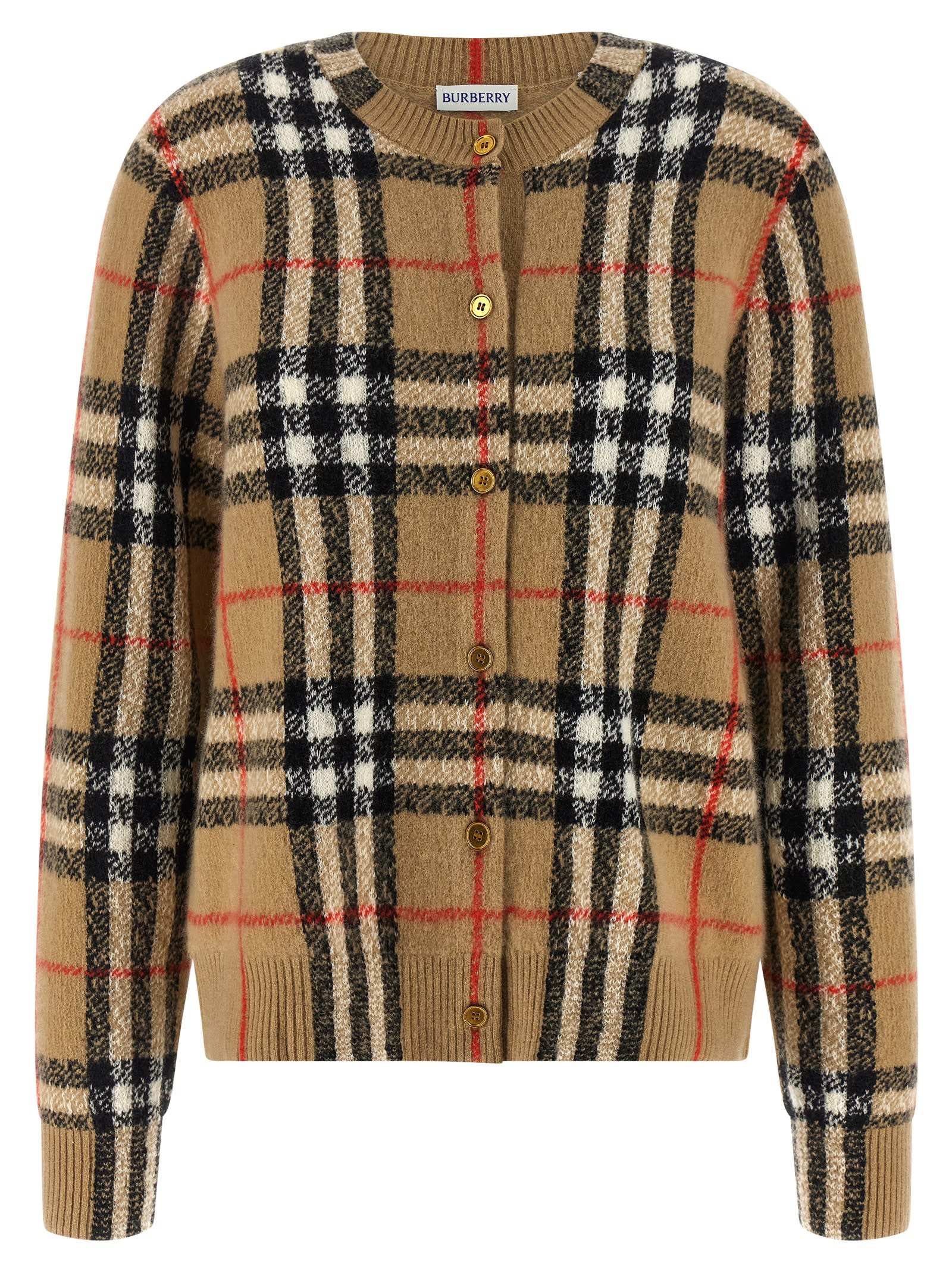 Burberry Check-pattern Cashmere Cardigan In Brown