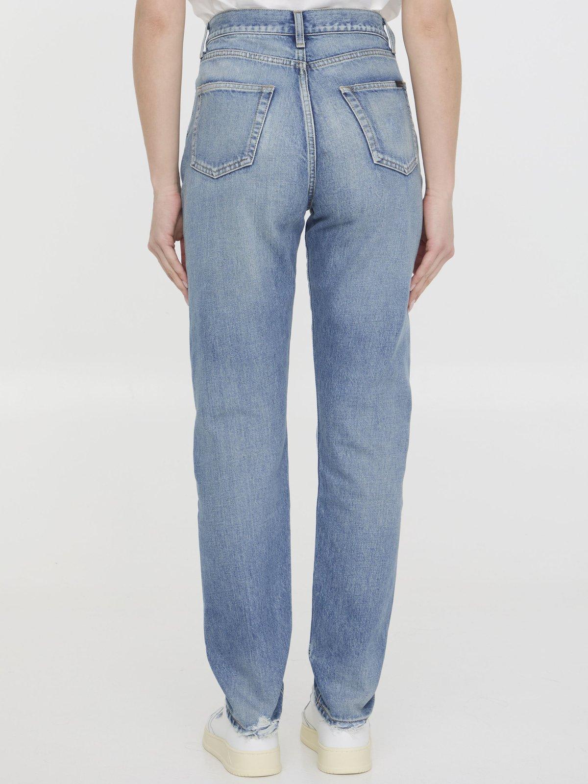 Shop Saint Laurent Button Detailed Skinny Jeans In Denim Blue
