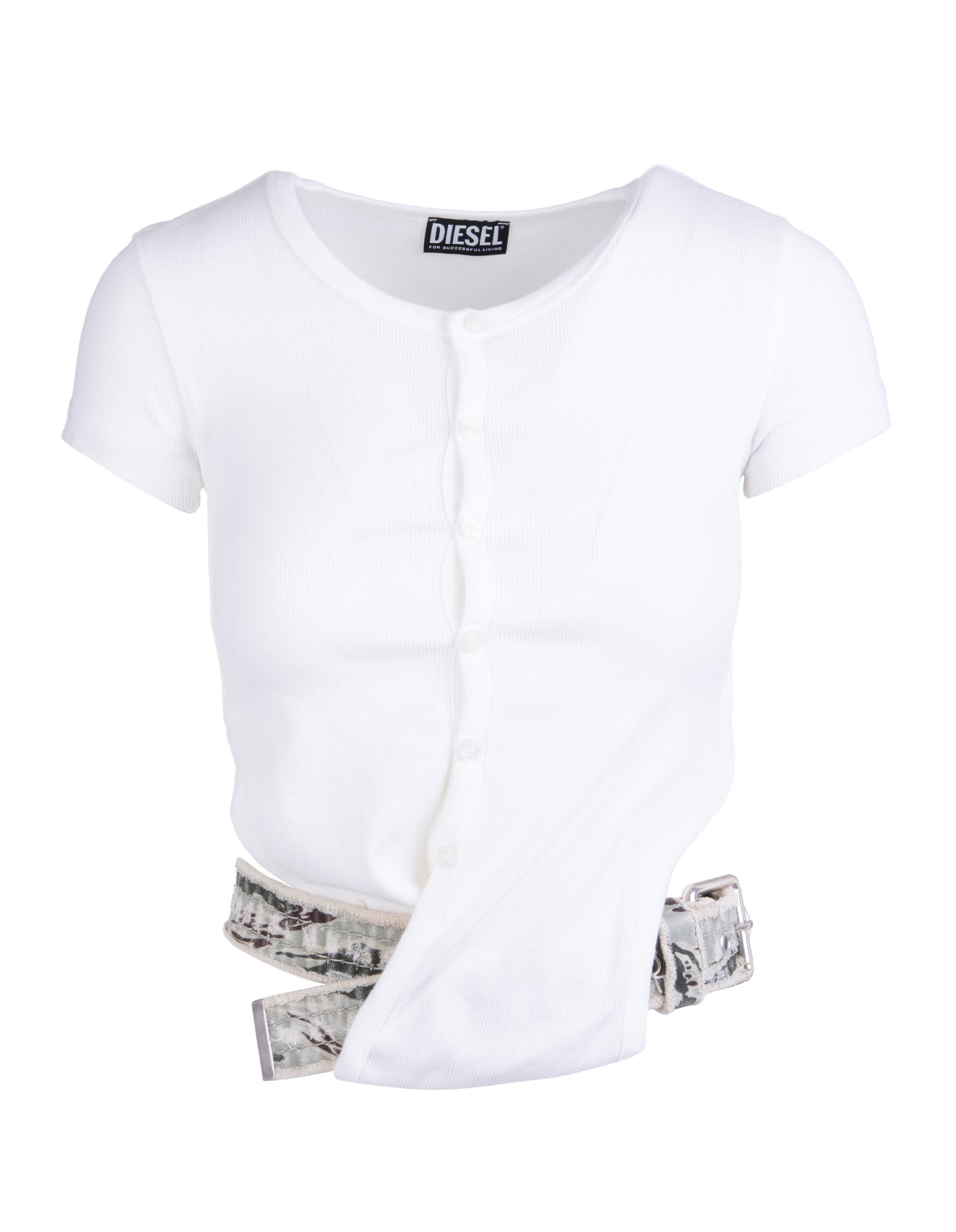 Diesel Woman White Top With Removable Camouflage Belt