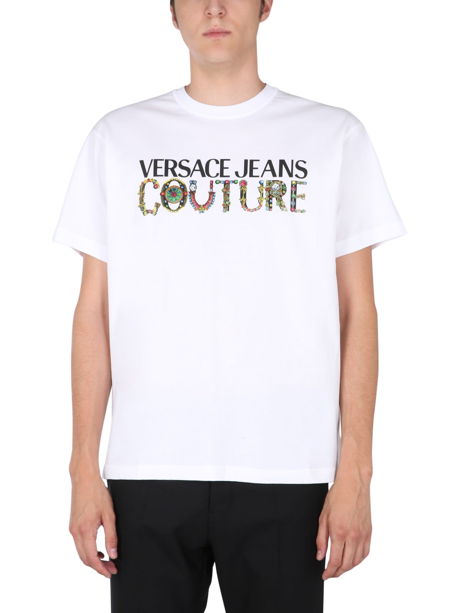 Versace Jeans Couture Round Neck T-shirt With Bijoux Logo