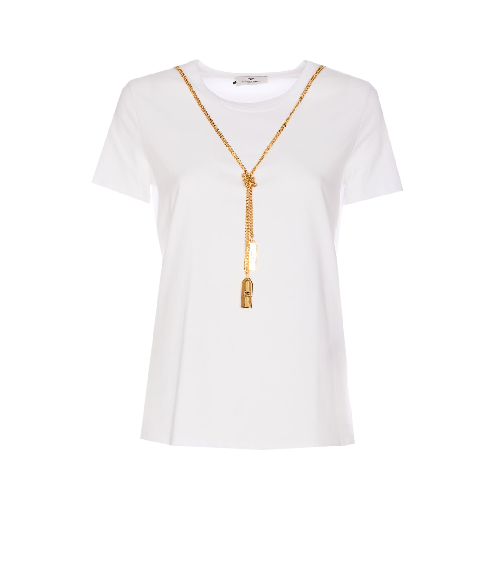 Shop Elisabetta Franchi Jersey T-shirt With Necklace In White