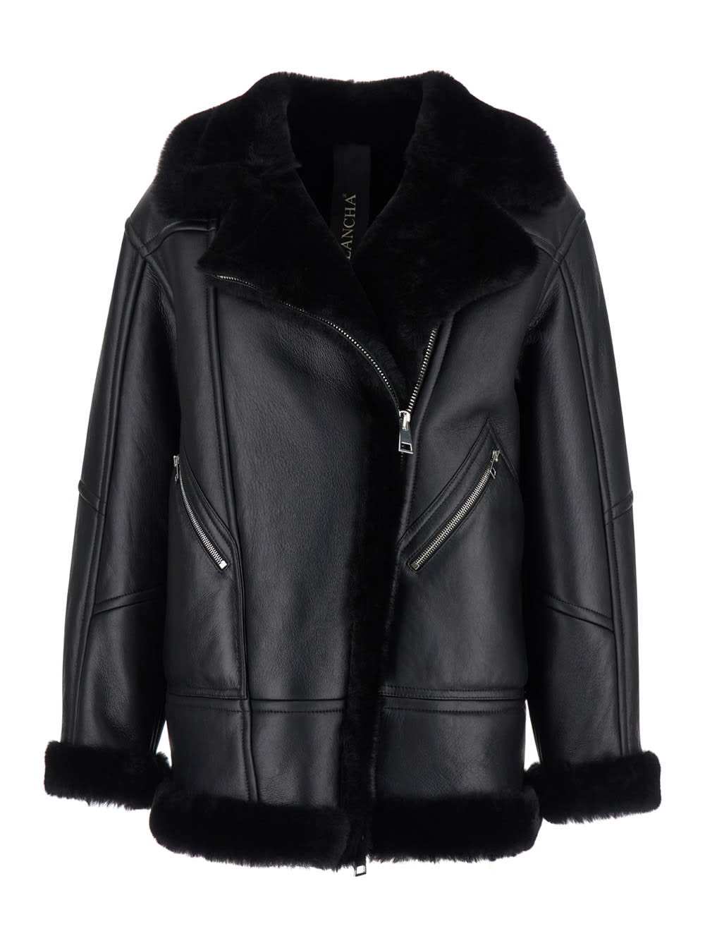 Blancha Black Jacket With Shearling Trim And Zip In Leather Woman